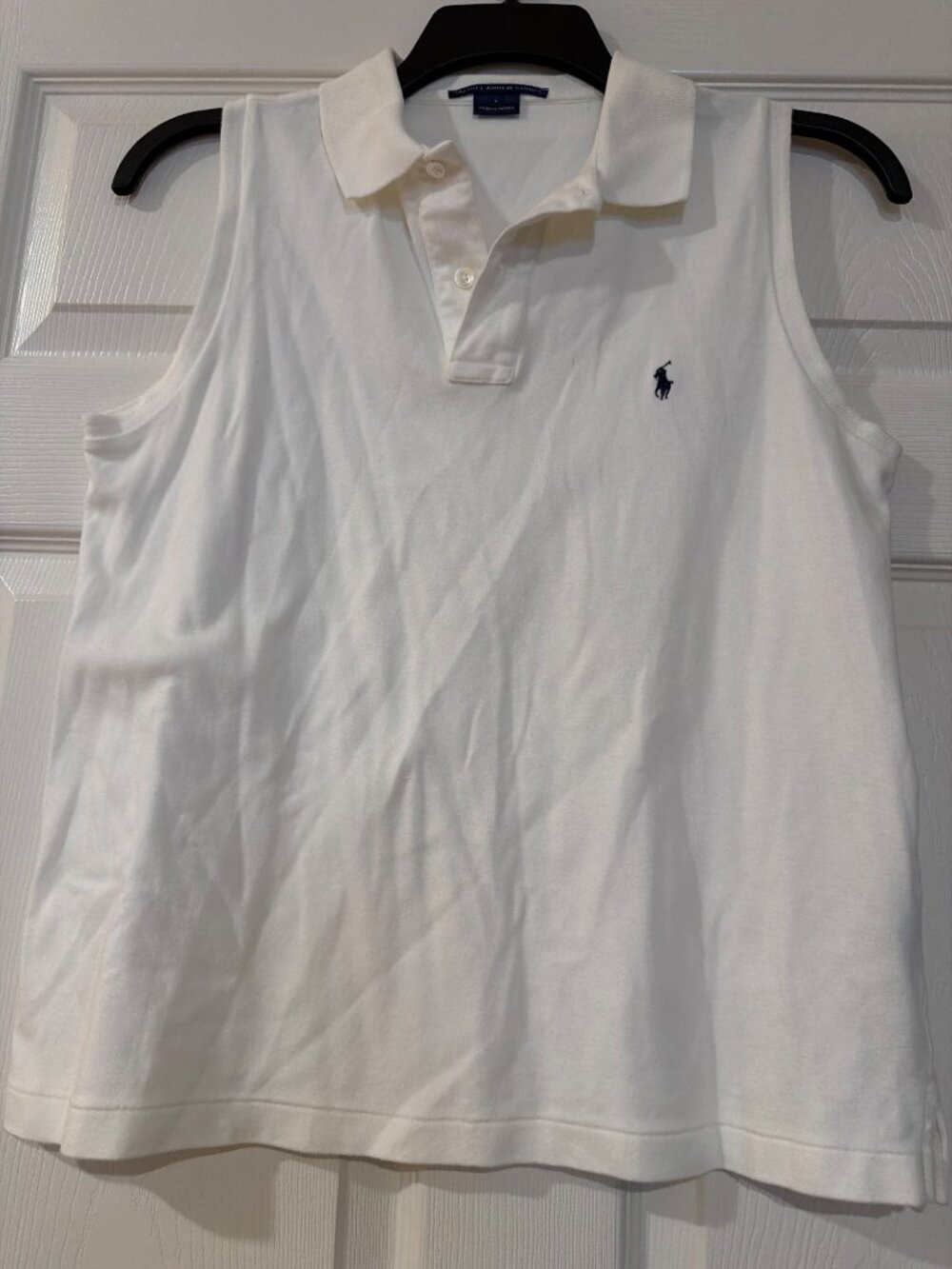 Ralph Lauren Sport Sleeveless Polo Shirt Womens Size L White Cotton